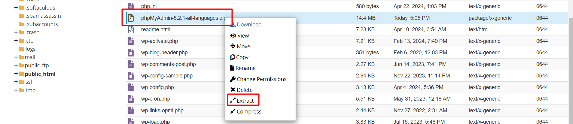 Extract the file - phpmyadmin